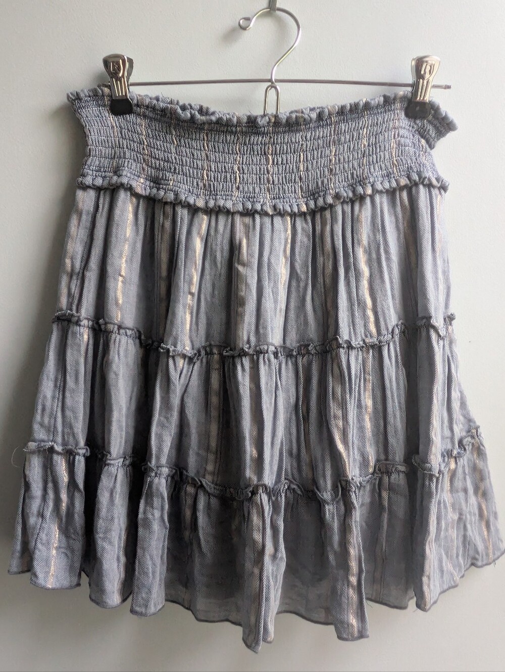 Surf Gypsy Tiered Smocked Waist Metallic Stripe Skirt Size M